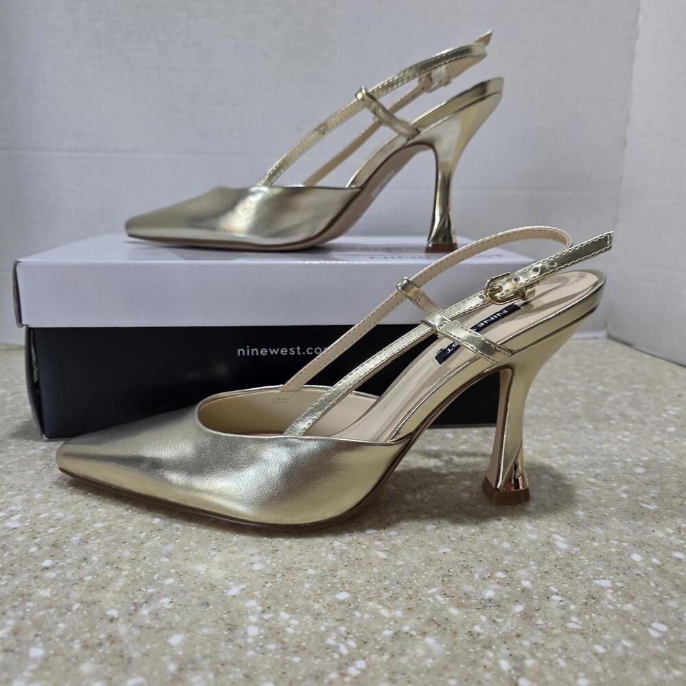 Nine West Vassa Pointy Toe Slingbacks Platino (Metallic Gold) Women's Size 8